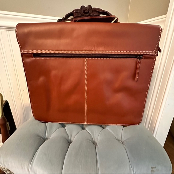 The Real Leather Company NWOT briefcase bag with gold hardware. Brown leather - Picture 7 of 8